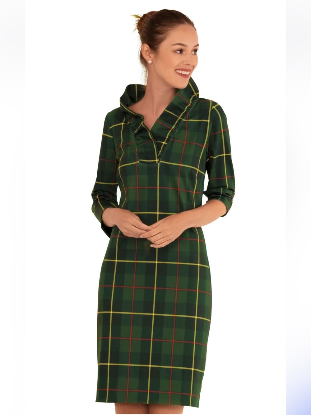 Gretchen Scott Designs Ruffle Neck Dress in plainly Cooper-worn twice.retail 219